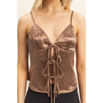 Brown Satin Lace-Up Camisole
