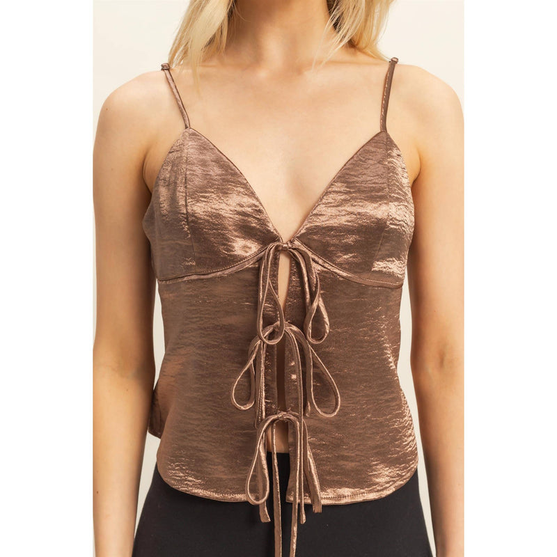 Brown Satin Lace-Up Camisole