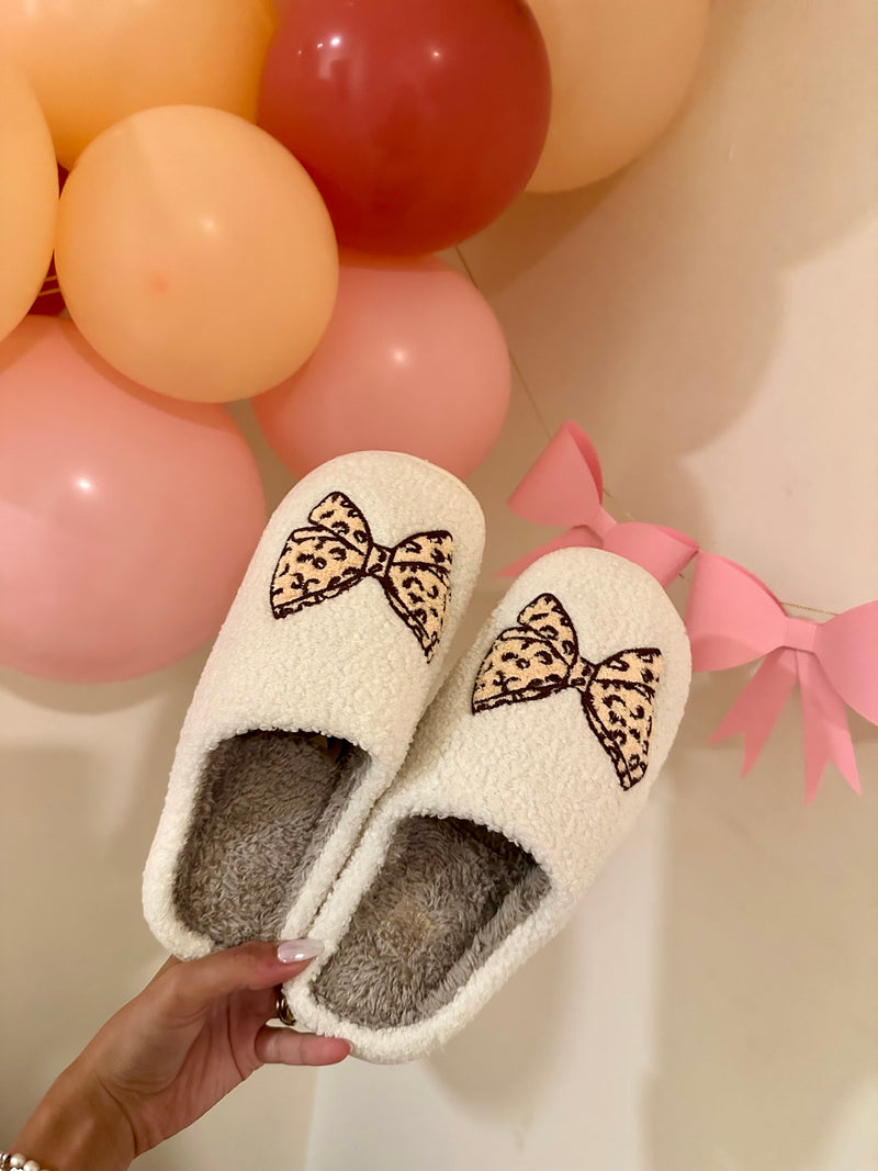 Brown Printed Bow Slippers