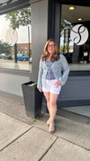 Blue Crochet Front Tie Cardigan