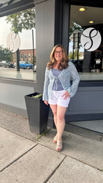 Blue Crochet Front Tie Cardigan