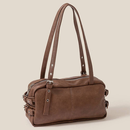 Brown Belt Strap Rectangular Hand Bag