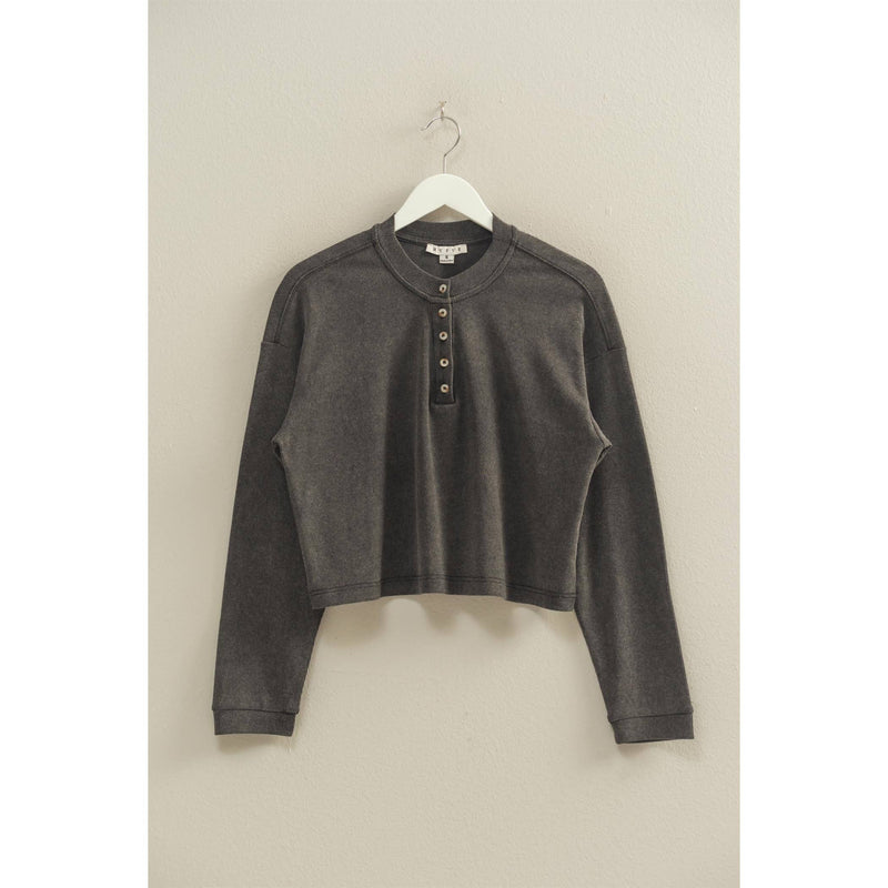 Mineral Washed Charcoal Henley Top
