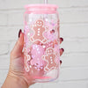 Pink Gingerbread, Peppermint, + Snowflake Cup with Pink Lid & Pink Straw