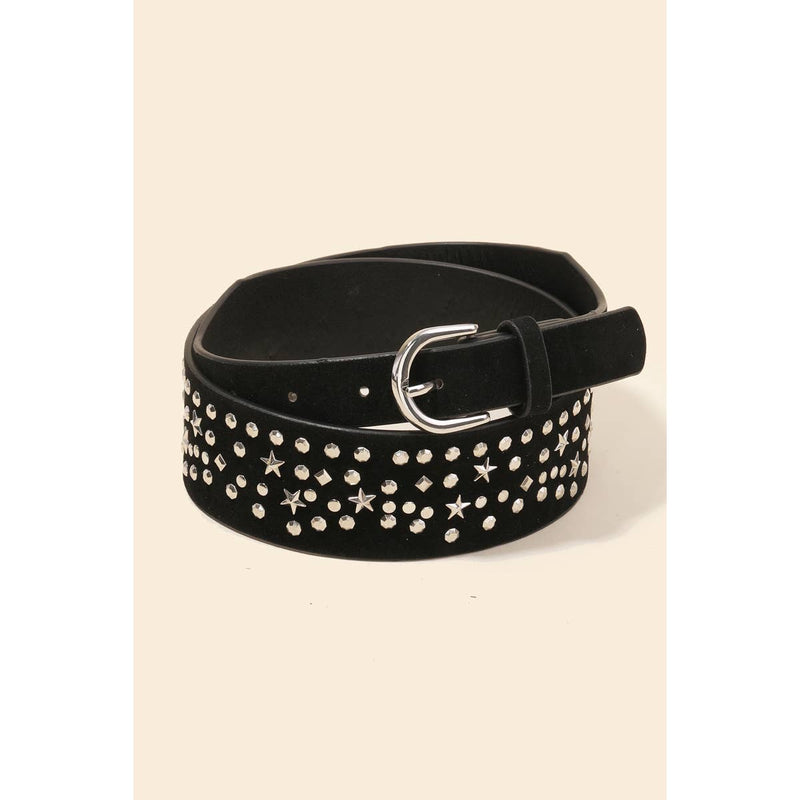 Metallic Stars Studded Faux Leather BLACK Belt