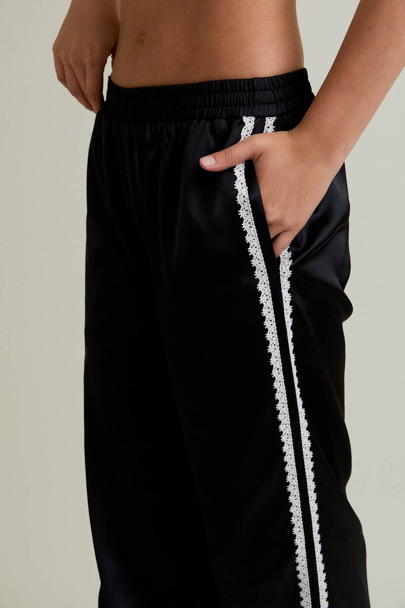 Satin Black Pants w/ Lace Trim