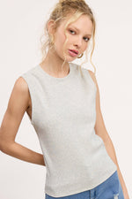 Marble Stretchy Basic Ribbed Neck Top