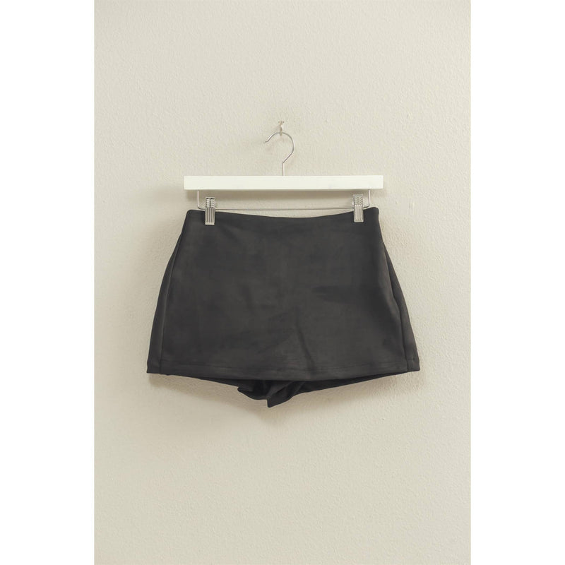 Black High-Waisted Suede Skort