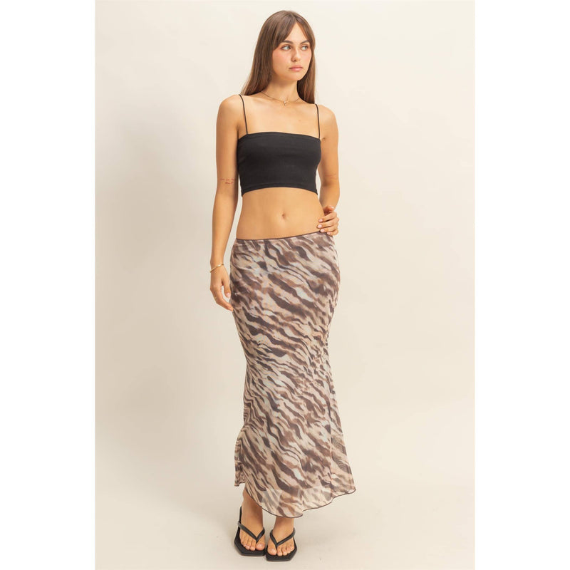 Tiger Print Mesh Midi Skirt