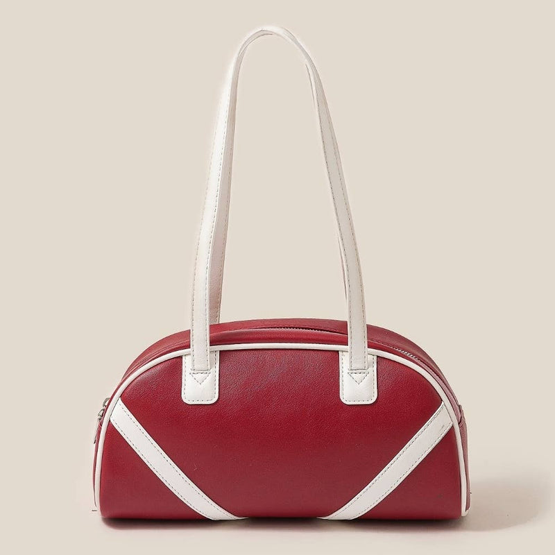 Stripe Accent Faux Leather Hand Bag: RD