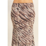 Tiger Print Mesh Midi Skirt