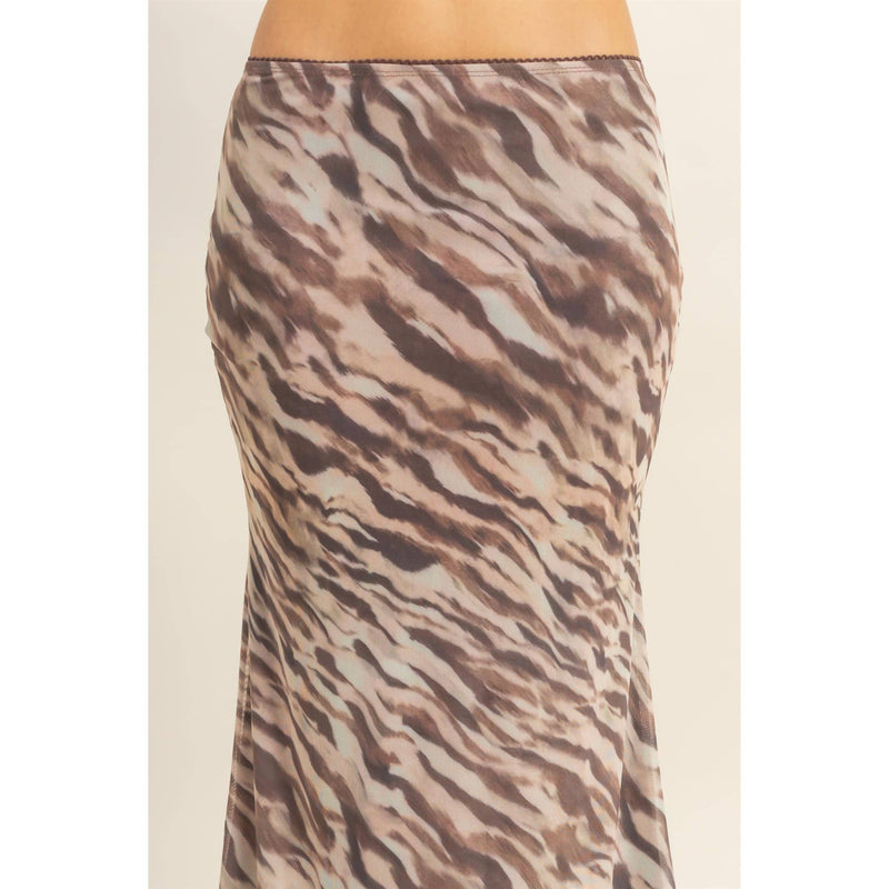 Tiger Print Mesh Midi Skirt