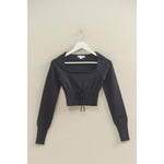 Black Drawstring Detailed Sweater Crop Top