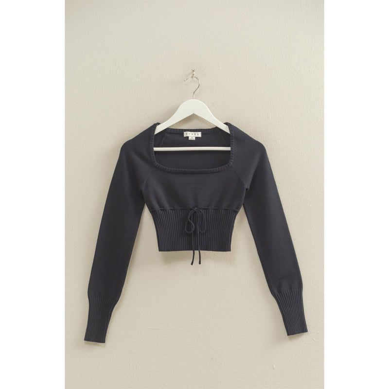 Black Drawstring Detailed Sweater Crop Top