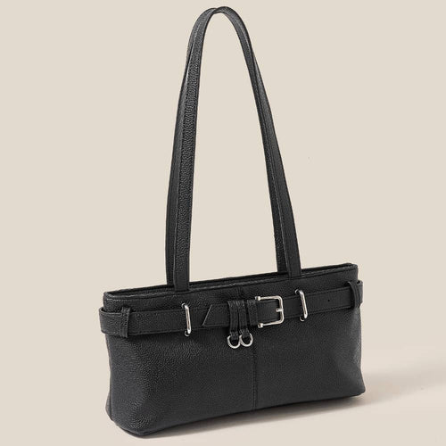 Black Rectangle Belt Strap Faux Leather Shoulder Bag