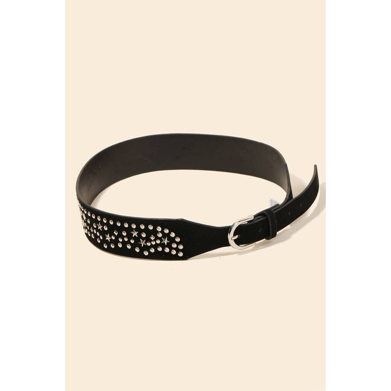 Metallic Stars Studded Faux Leather BLACK Belt