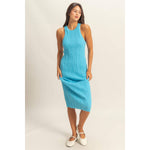 Blue Maya Round Neck Bodycon Ribbed Knit Dress