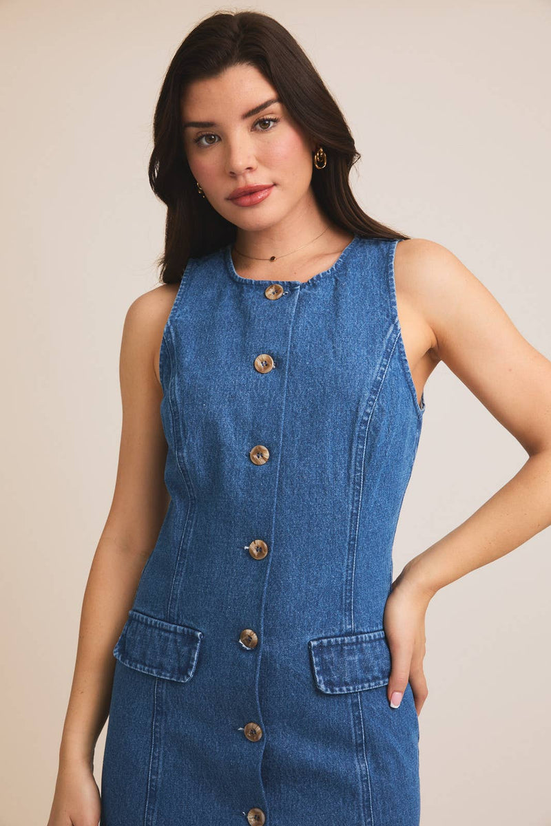 Sleeveless Button Down Denim Dress
