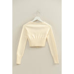 Cream Drawstring Detailed Sweater Crop Top