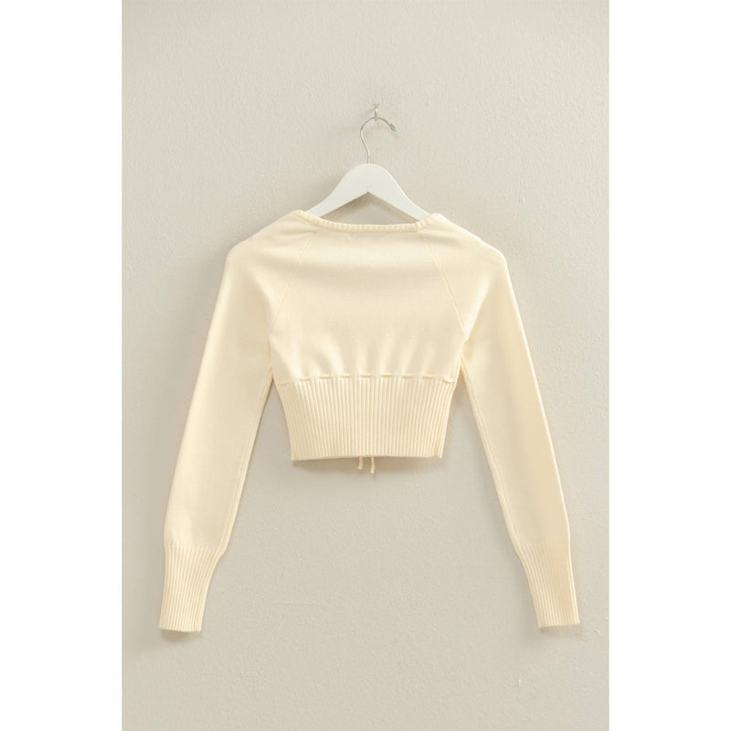 Cream Drawstring Detailed Sweater Crop Top