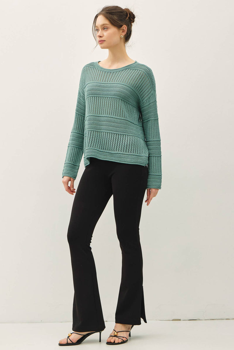 Teal Fisherman Crochet Sweater