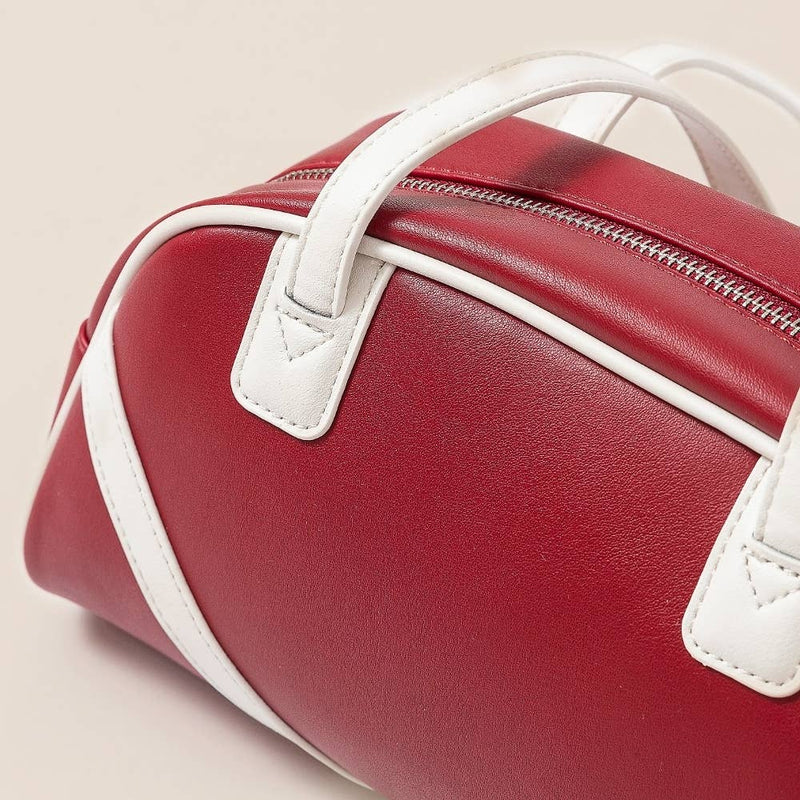 Stripe Accent Faux Leather Hand Bag: RD