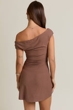 Mocha Brown Gathered Mini Dress