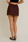 Dark Brown Mid Rise Suede Skort