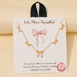 Gold Dipped Mini Ribbon Bow Station Charms Chain Necklace