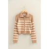 Taupe Striped Ribbed Zip Up Sweater