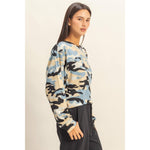 Smokey Blue Camo Print Sweatshirt
