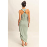 Sage Green Scoop Neck Side Tie Detail Midi Dress