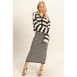 Black White Striped Sweater Cardigan