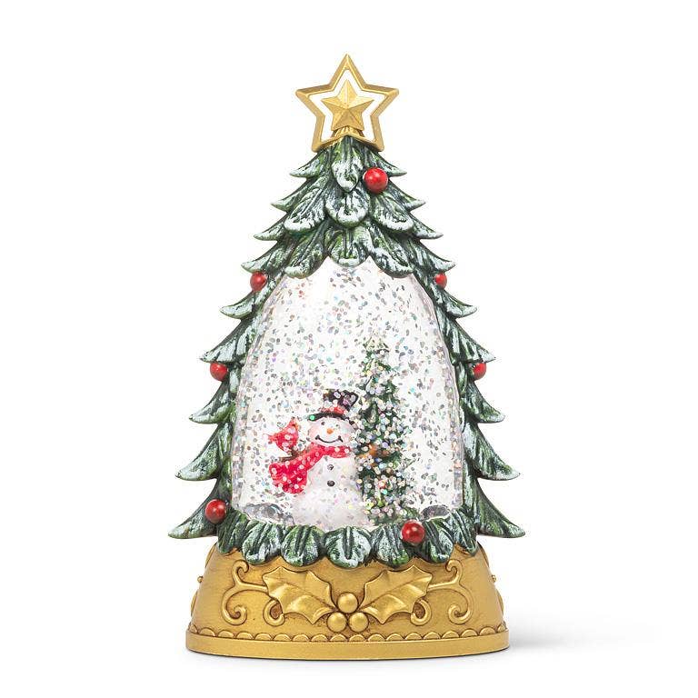 Small Snowman in Tree Shaped Glitter LED Lantern-6"H