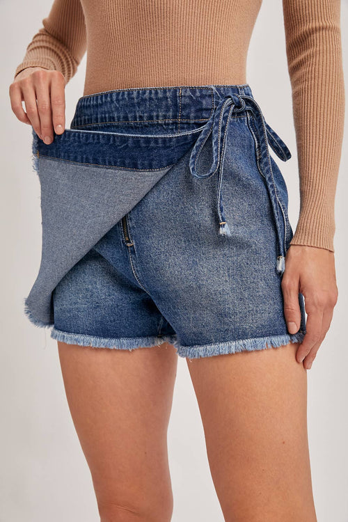 Denim Front Tie Mini Skort