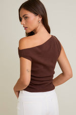 Brown Asymmetrical Neck Sweater Top