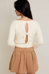 Boat Neck Back Tie Fitted Sweater Top