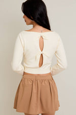 Boat Neck Back Tie Fitted Sweater Top