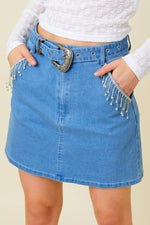 Denim Rhinestone Pocket Skirt