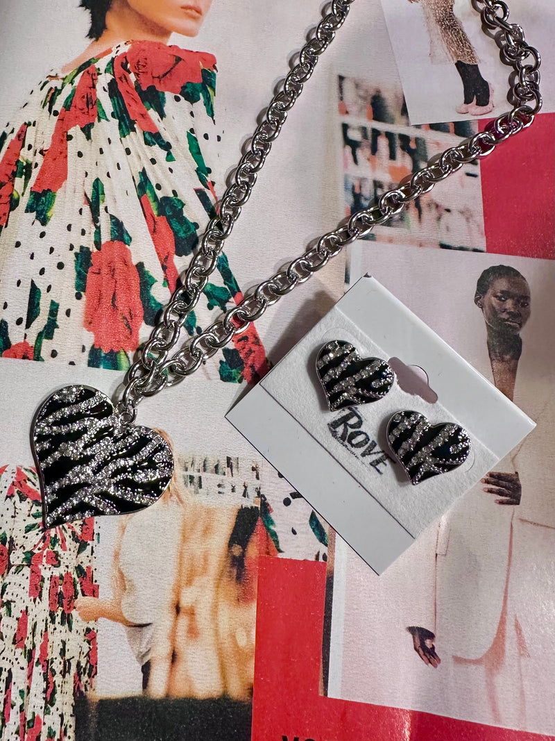 Zebra Print Necklace + Earrings