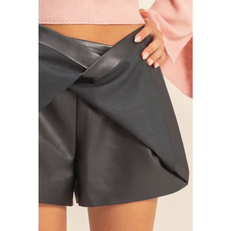 Black Leather Belted Skort Modern