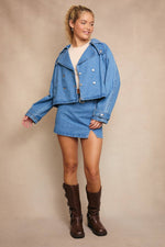 LOW RISE DENIM SKIRT WITH BELT: DENIM / L