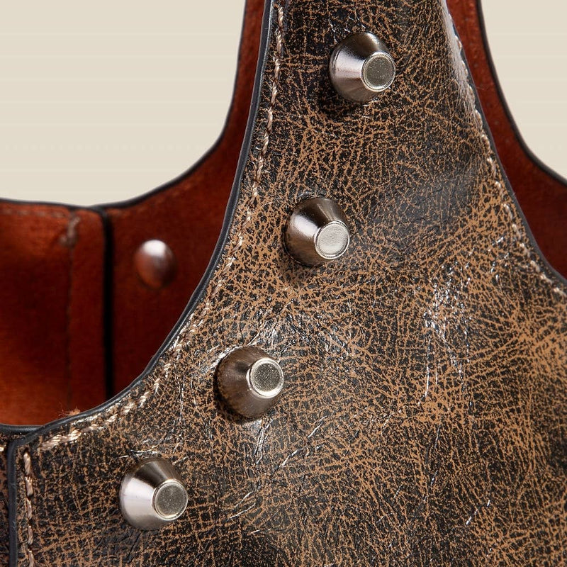 Black Weathered Faux Leather/Studs Bucket Bag