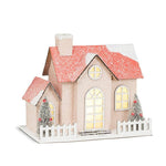 Medium Snowy Pink Glitter House w/ LED