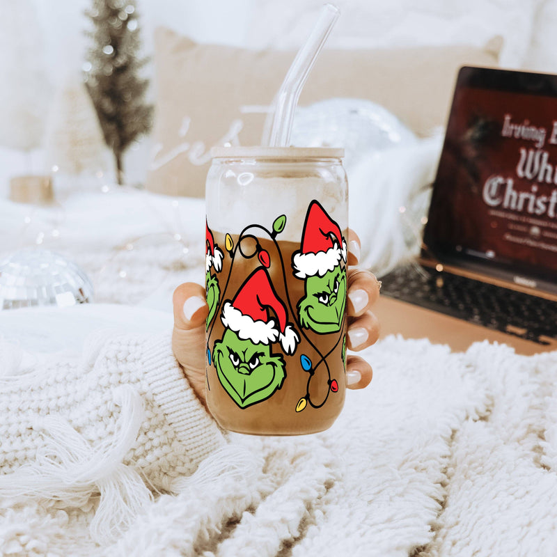 Grinch Christmas Lights Cup with Frosted w/Lid & Grinch Straw