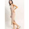 Taupe/White Striped Sleeveless Bodycon Midi Dress