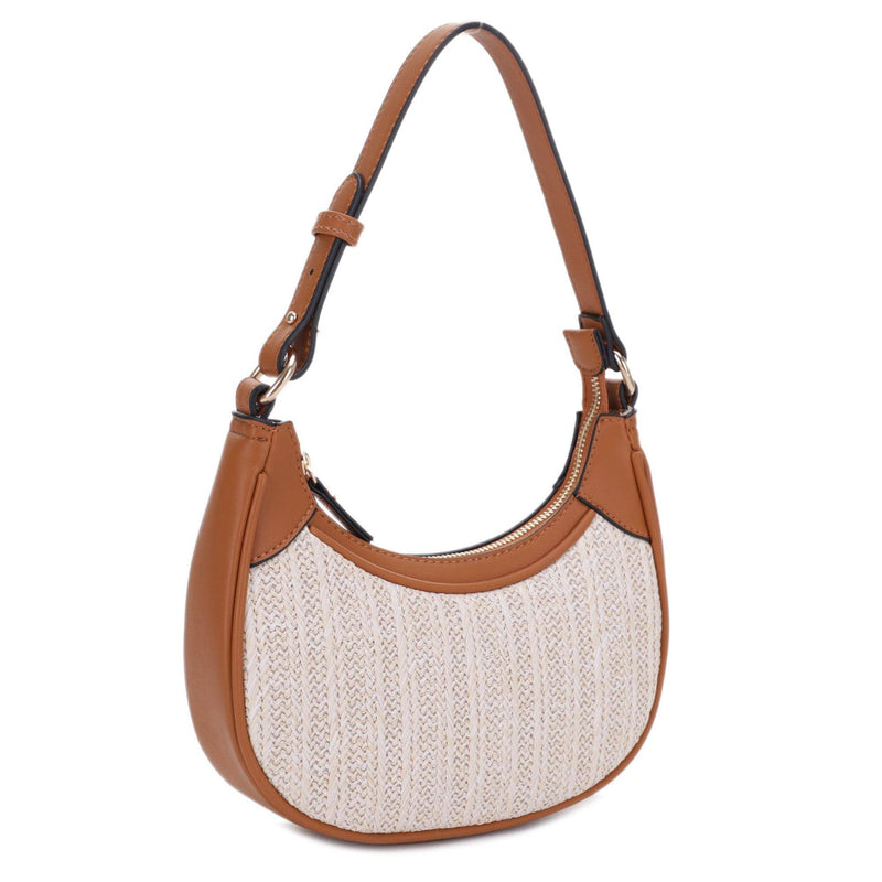 Tan Essie Rounded Straw Shoulder Bag