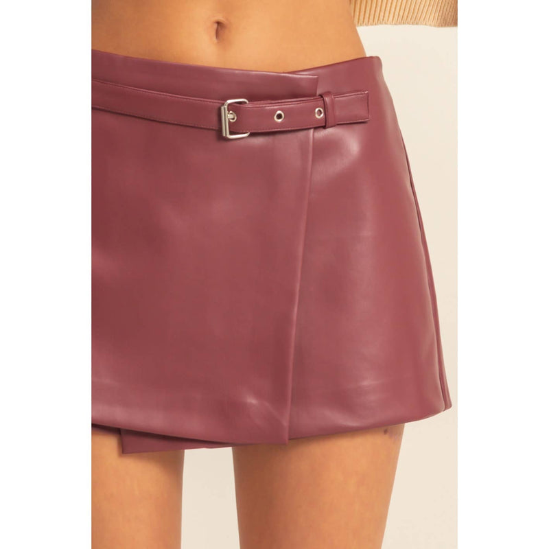 Burgundy Leather Belted Skort Modern