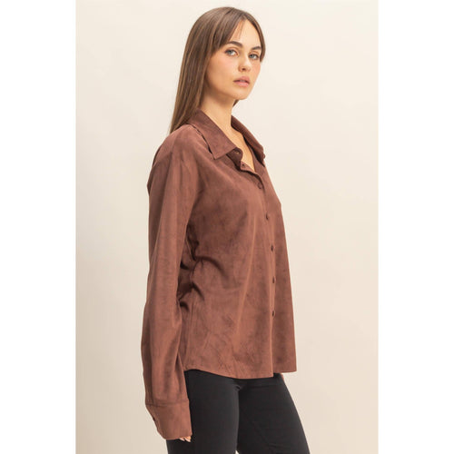 Chestnut Suede Button-Up Shirt