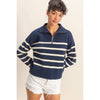 Navy/Cream Striped Half Zip Sweater